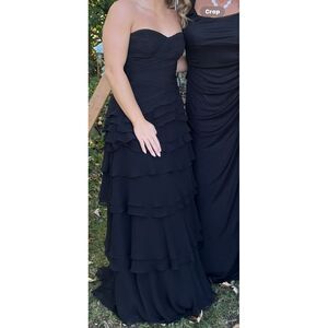 Jovani strapless‎ elegant Black Evening Gown Ruching Ruffle Skirt Formal Dress